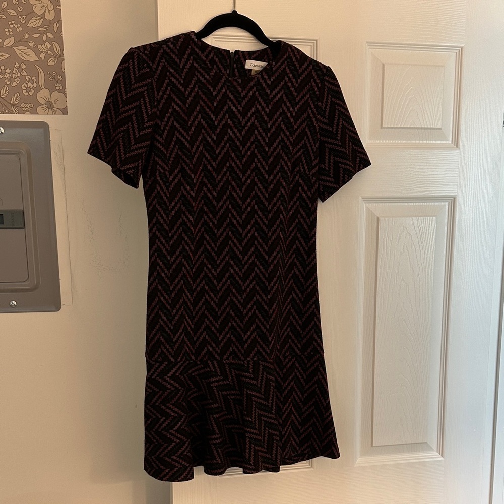 Calvin Klein Black and Red Chevron Mini Dress